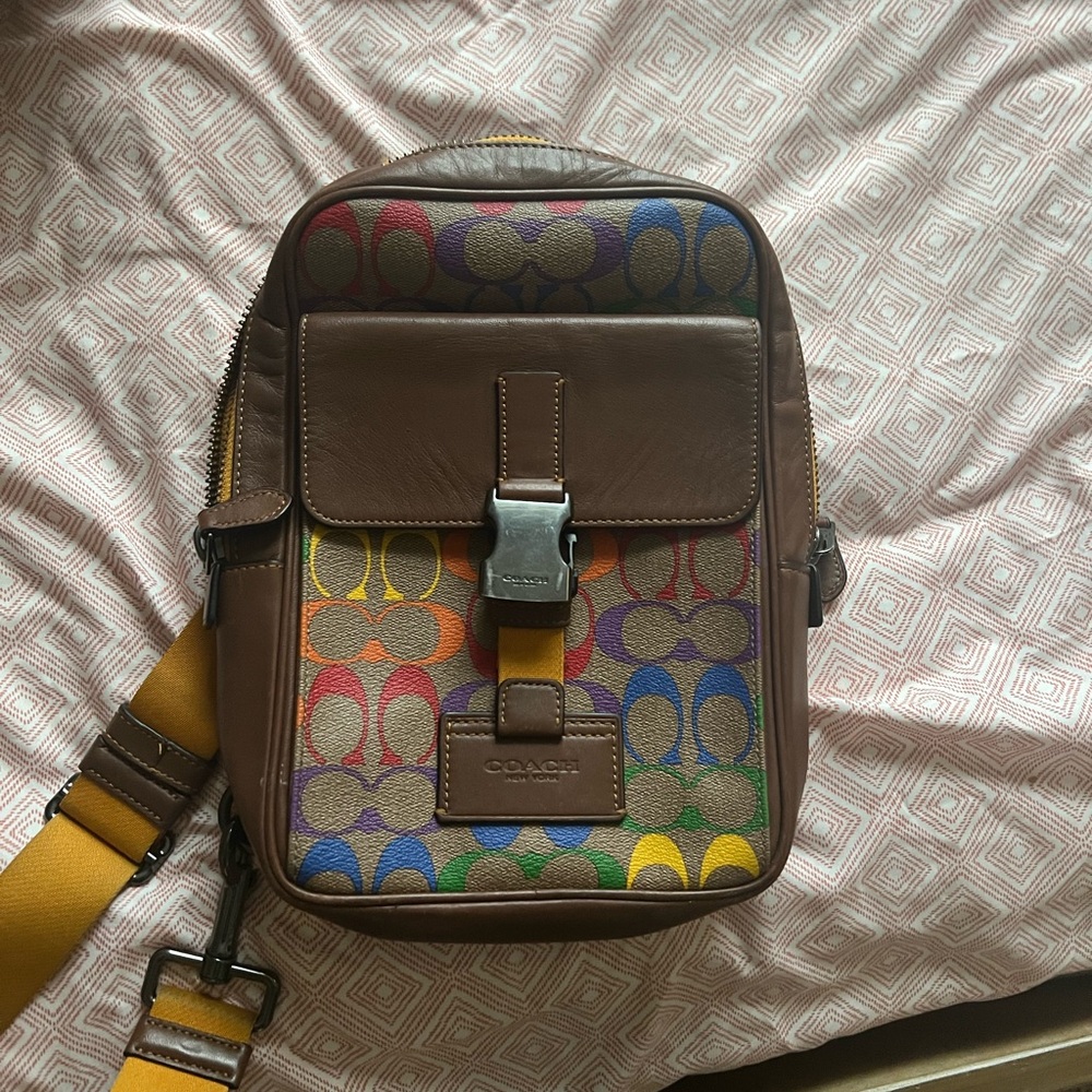 Authentic Coach Track Pack Rainbow Signature Canvas